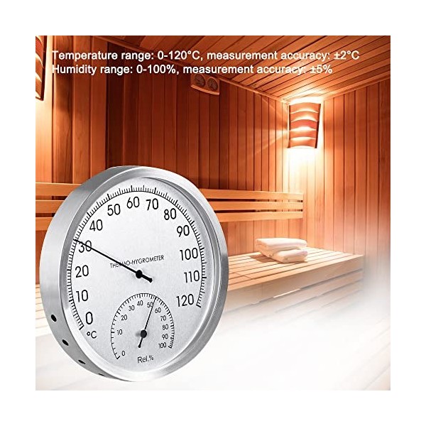LUFEIS Thermomètre et Hygromètre 2 en 1, Metal Dial Thermomètre, Thermo-Hygromètre Analogique pour Sauna, cessoire de sauna t