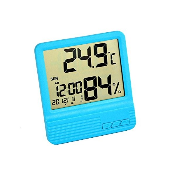 Szaerfa Moniteur dhumidité dhygromètre de thermomètre dhorloge de Digital dintérieur avec le calendrier pour la chambre à