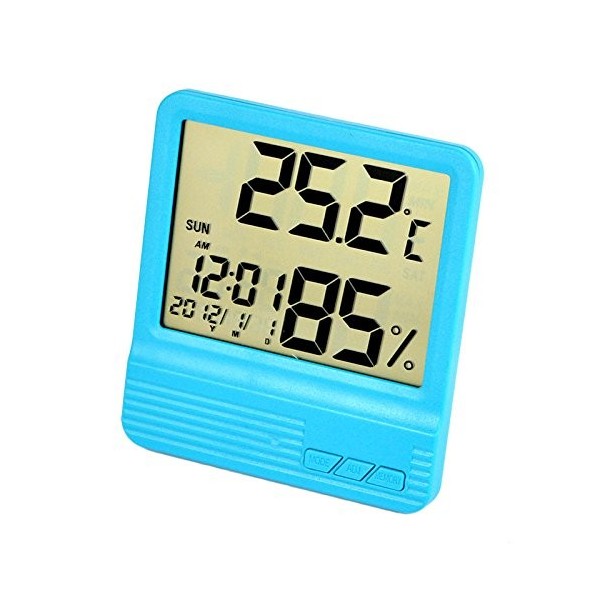 Szaerfa Moniteur dhumidité dhygromètre de thermomètre dhorloge de Digital dintérieur avec le calendrier pour la chambre à