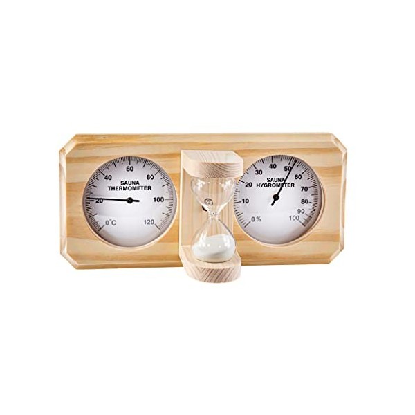 Saunify Sauna Compteur 3 en 1 thermomètre, hygromètre et sablier cèdre 