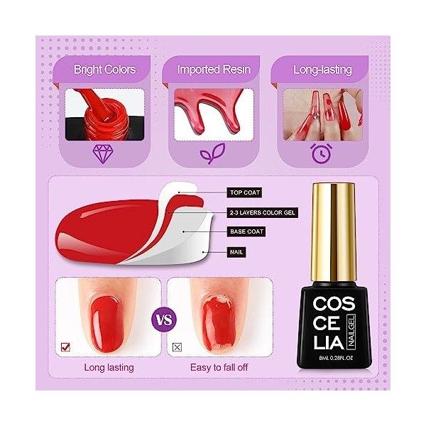 COSCELIA Kit Vernis Semi Permanent 10pcs*8ml, 36W Lampe UV Vernis Semi Permanent Complet, Kit Ongle Gel UV Complet, Base et T