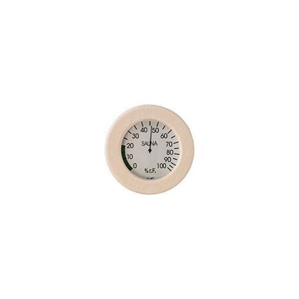 eliga Hygromètre blanc 120 mm dans un cadre en bois rond 155 mm pour sauna