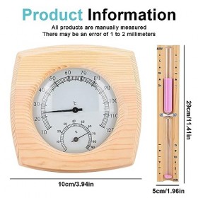 Thermomètre de sauna et sablier 2 en 1 en bois - Thermomètre de sauna précis - Hygromètre avec verre trempé - 15 minutes - Sa