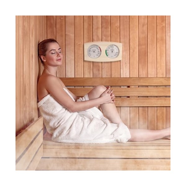 FENGQ Thermomètre hygromètre 2 en 1 pour sauna, thermomètre hygromètre en bois, accessoire de sauna, hygrothermographe, therm