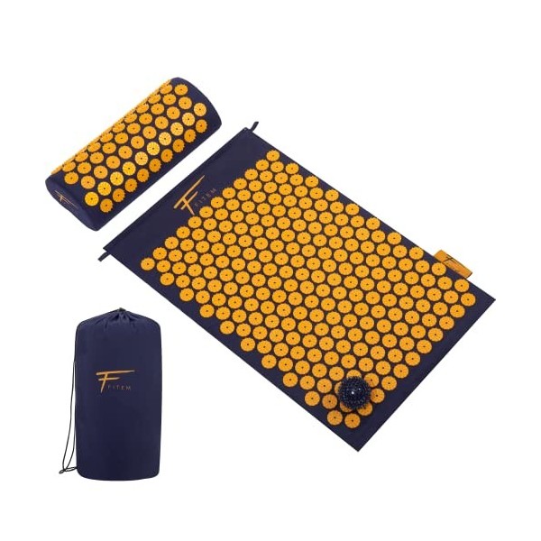 Fitem - Kit dacupression - Relaxation Musculaire - Tapis, Coussin fleur, Sac, Boule de Massage, Soulage douleurs Dos et Cou.