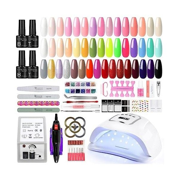 COSCELIA Kit Vernis Semi Permanent 15PC Gels, 36W Lampe UV/LED Vernis Ongle Gel UV Gel Kit Complet Manucure de démarrage avec