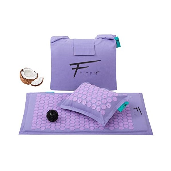 Fitem Tapis dAcupression et coussin, garnissage en coco 100% naturel, Massage, soulage mal de dos et cou, sciatique, relaxat