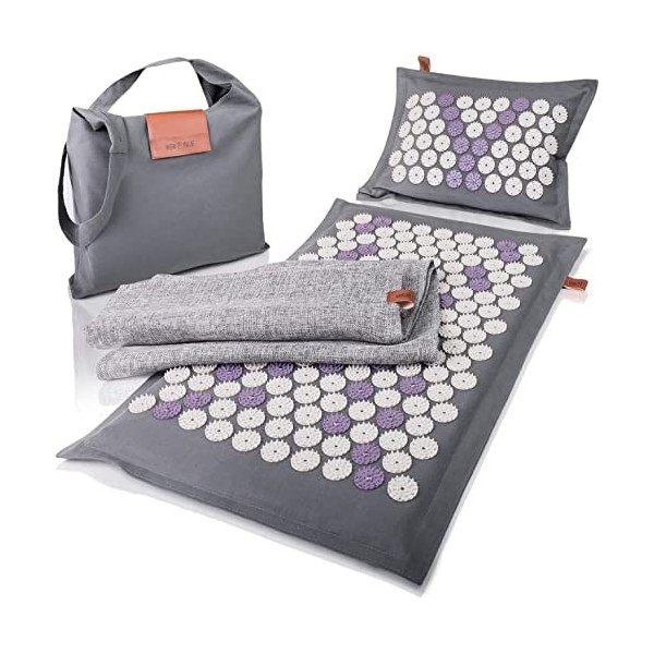 High Pulse Tapis d’acupression Eco incl. sac + poster - Matelas et oreiller dacupression avec des aimants en fibres naturell