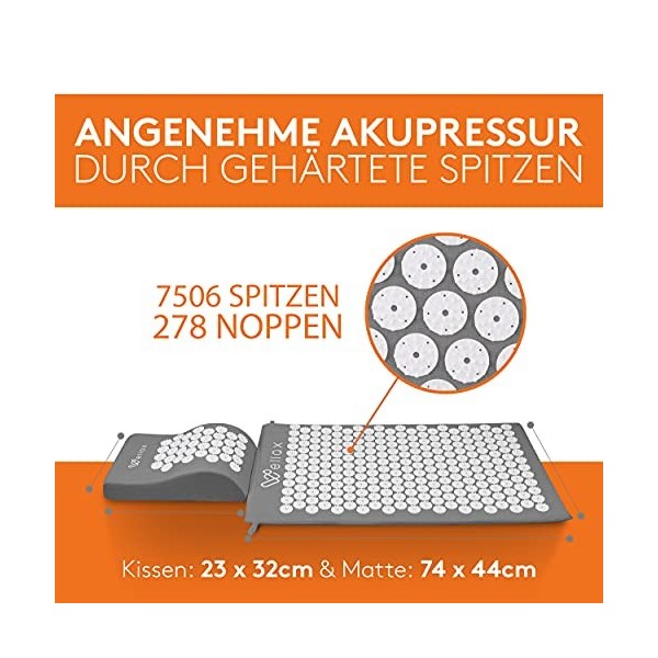 Tapis dacupression Wellax avec coussin - soulage spécifiquement la tension et favorise la circulation - tapis de massage dan