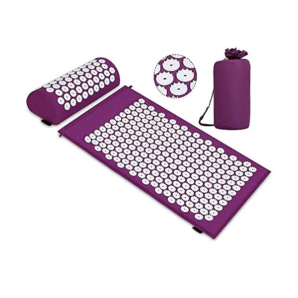 Tapis dacupression avec coussin pour relaxation et massage, soulage les maux de dos, les maux de tête, le stress et les trou