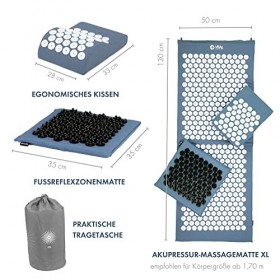 Bodhi Vital Deluxe XL Soft Tapis dacupression Bleu 130 x 50 cm Coussin & Tapis de Sol en kit économique vitalisant pour Le D