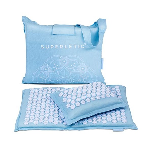 SUPERLETIC Kit Tapis et Oreillers dAcupression, Tapis Acupression pour la relaxation musculaire, soulage douleur dos, nuque,