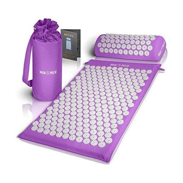 High Pulse Tapis dacupression avec coussin acupression et bague acupression + poster - Matelas d’acupression pour soulager l