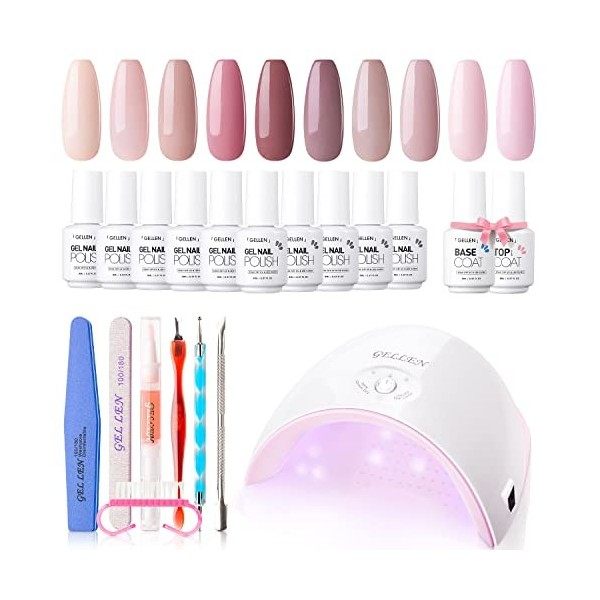 Gellen Kit Complet Vernis Semi Permanent Manucure Lampe 36W LED Séchoirs à Ongles, 10 Couleurs Vernis Gel UV Couleur Nude Pas