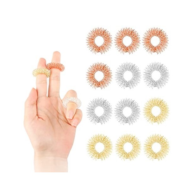 Lot de 12 anneaux de massage pour les doigts, anneaux dacupression de médecine chinoise pour les doigts et les adolescents a
