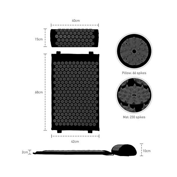 Belmalia Set de Tapis et Coussin d’Acupuncture | Ensemble D’Acupression | Tapis de Massage à Domicile avec Poignées de Transp