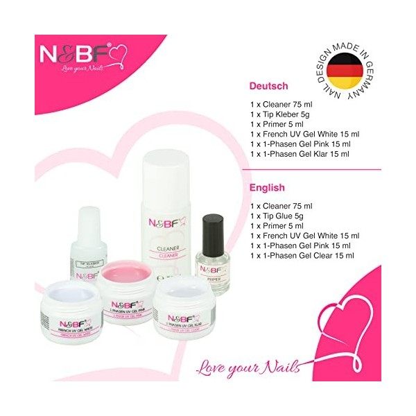 Kit Debutant Professionnel pour Pose de Gel UV Blanc-Nagelset idéale avec lart dongle, lampe UV et UV Gel Starter