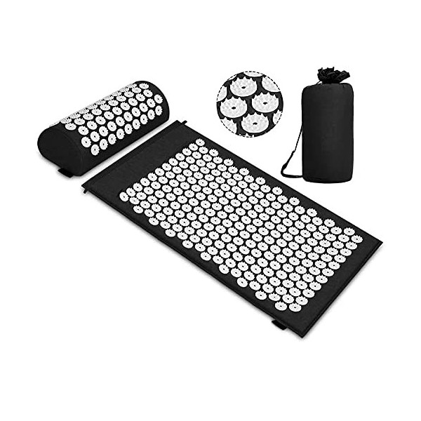 Angelkiss Kit dacupression Tapis dacupression avec coussin pour relaxation et massage apaisants, soulagement des maux de do