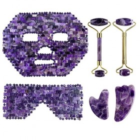 Masseur De Rouleau De Gua Sha De Masque De Jade Daméthyste Naturel Pour Le Grattoir De Pierre De Gouache De Corps De Visage,