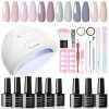 Maykawe Kit Vernis Semi Permanent Complet 48W Lampe UV, 6 Couleurs Nude Gris Rose Vernis à Ongles Gel Polish, Base et Top Coa