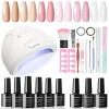 Maykawe Kit Vernis Semi Permanent Complet 48W Lampe UV, 6 Couleurs Nude Gris Rose Vernis à Ongles Gel Polish, Base et Top Coa