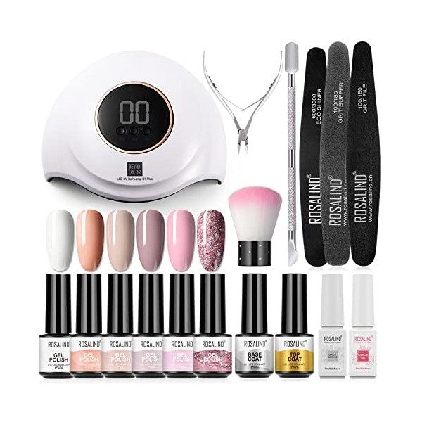 ROSALIND Kit Vernis Semi Permanent 36W LED/UV Lampe,6 Ongle Gel UV Complet Capsule Debutant Mini Gel et 1x Top Coat 1x Base C