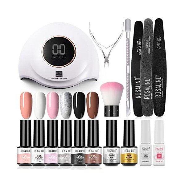 ROSALIND Kit Vernis Semi Permanent 36W LED/UV Lampe,6 Ongle Gel UV Complet Capsule Debutant Mini Gel et 1x Top Coat 1x Base C