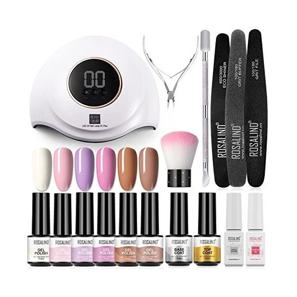 ROSALIND Kit Vernis Semi Permanent 36W LED/UV Lampe,6 Ongle Gel UV Complet Capsule Debutant Mini Gel et 1x Top Coat 1x Base C