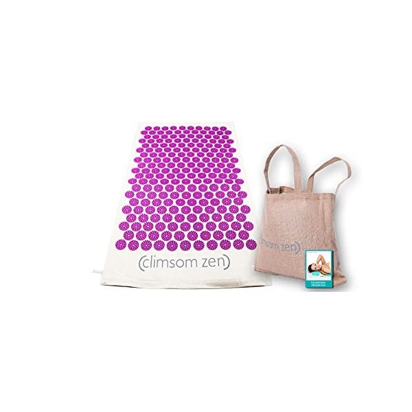 CLIMSOM ZEN - Tapis dacupression, 3 couleurs bleu, blanc, mauve , textiles 100% naturels et bio, sac en toile de jute et li