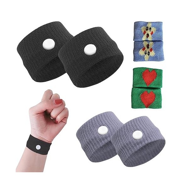 Divono Lot de 4 paires de bracelets dacupression anti-nausées pour enfants, grossesse, voyages en avion, pas deffets second