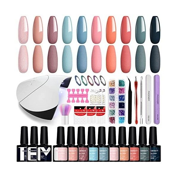 kit vernis semi permanent Gel 10pcs Vernis Semi Permanent Matt et Top Coat Kit de Manucure Outils Complet 36W U V/LED Lampe à