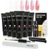 AIMEILI Builder Gel Kit Gel Construction Ongle UV 6 Couleurs Extension Ongle Gel Semi Permanent avec Slip Solution Faux Ongle