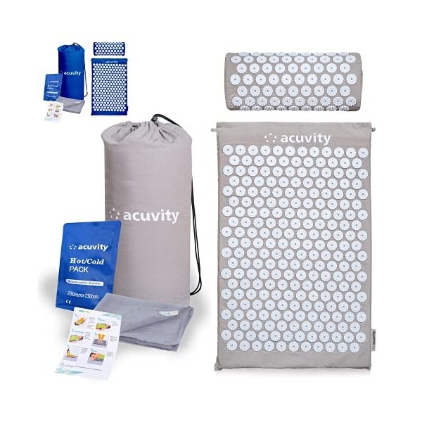 Acuvity Ensemble tapis dacupression et oreiller | Soulagement de la douleur | Soulagement du stress | Mauvais dos | Tapis de