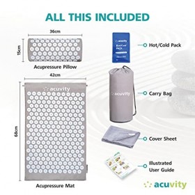 Acuvity Ensemble tapis dacupression et oreiller | Soulagement de la douleur | Soulagement du stress | Mauvais dos | Tapis de