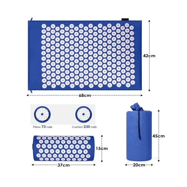 Kit dacupression - Tapis dacupression avec coussin contre les douleurs au cou et aux douleurs du dos, thérapie magnétique e