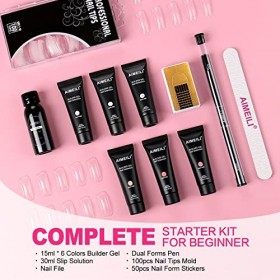 AIMEILI Builder Gel Kit Gel Construction Ongle UV 6 Couleurs Extension Ongle Gel Semi Permanent avec Slip Solution Faux Ongle
