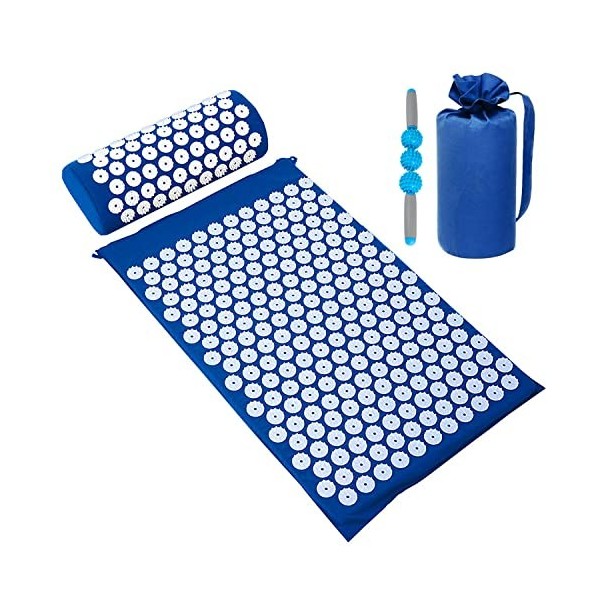 Tapis dacupression et coussin - Tapis dacupuncture - Tapis de yoga pour massage, bien-être, relaxation et tension, relaxati