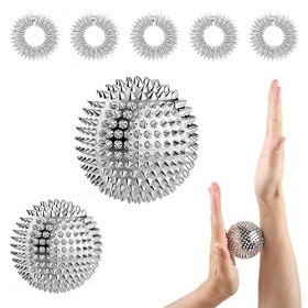 Lot de 2 balles de massage de hérisson + 5 doigts dacupression, anneau de massage pratique pour les doigts, acupression en m