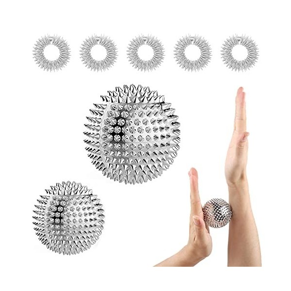 Lot de 2 balles de massage de hérisson + 5 doigts dacupression, anneau de massage pratique pour les doigts, acupression en m