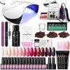 COSCELIA Lot de 15 vernis à ongles UV avec lampe UV 36 W + 4 ongles en gel à montage rapide Kit de démarrage avec ponceuse à 