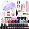 COSCELIA Lot de 15 vernis à ongles UV avec lampe UV 36 W + 4 ongles en gel à montage rapide Kit de démarrage avec ponceuse à 