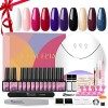 COSCELIA Lot de 15 vernis à ongles UV avec lampe UV 36 W + 4 ongles en gel à montage rapide Kit de démarrage avec ponceuse à 