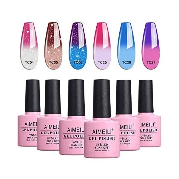 AIMEILI Vernis Semi Permanent Pailleté Caméléon Thermique Température Changement 6 Couleurs 10ml, Lot Vernis à Ongles Gel UV 