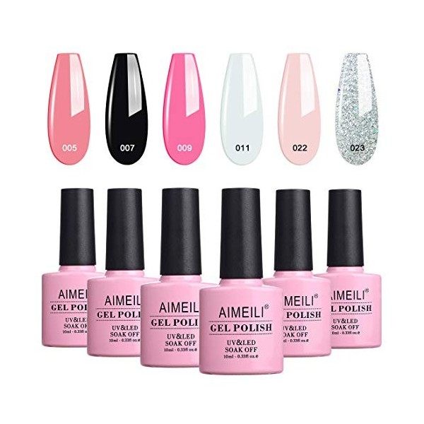 AIMEILI Vernis Semi Permanent Pailleté Caméléon Thermique Température Changement 6 Couleurs 10ml, Lot Vernis à Ongles Gel UV 