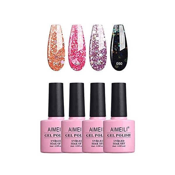 AIMEILI Vernis Semi Permanent Pailleté Caméléon Thermique Température Changement 6 Couleurs 10ml, Lot Vernis à Ongles Gel UV 