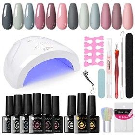 UR SUGAR 48W Lampe U V Kit Vernis Semi Permanent Complet, Kit Manucure Semi Permanent avec 6 Couleur Pink Vernis à Ongles 7ML
