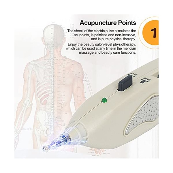 Stylo Dacupuncture, Stylo de Massage Dacupuncture électronique Numérique, Puissant Stylo Dénergie Méridien avec 2 Sondes d