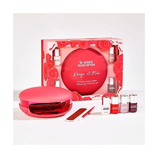 Le Mini Macaron - Maxi Kit Vernis à Ongles Semi-Permanent -  4 Vernis 3 en 1, Base Coat, Top Coat et Couleur + Lampe LED pour