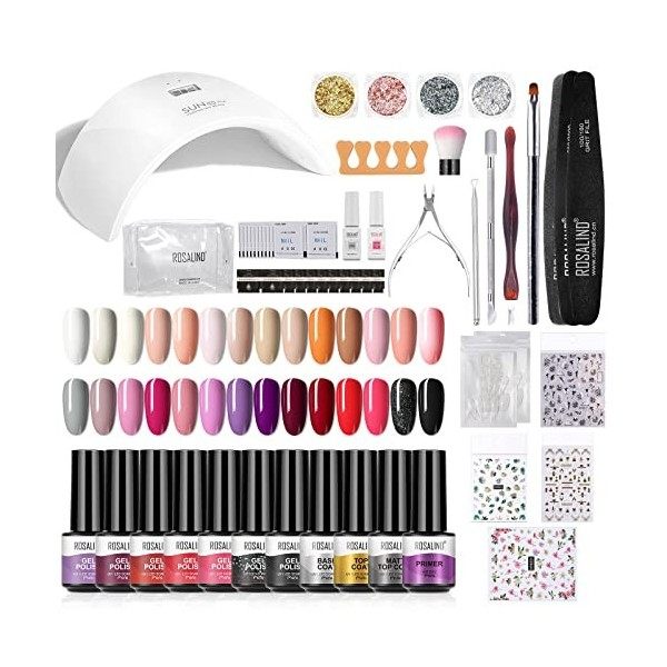 ROSALIND Kit Vernis Semi Permanent 36W UV/LED Lampe, 28x Mini Ongle Gel UV Complet Capsule Debutant contient Matte Gel Top Ba