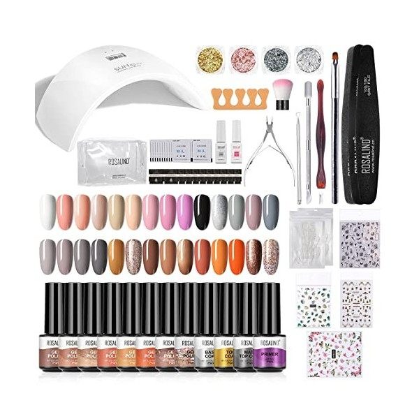 ROSALIND Kit Vernis Semi Permanent 36W UV/LED Lampe, 28x Mini Ongle Gel UV Complet Capsule Debutant contient Matte Gel Top Ba